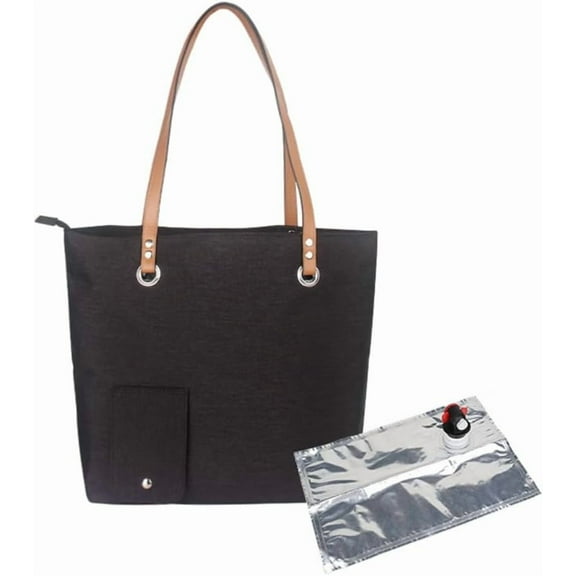 Portable Canvas Wine Tote with Drink Dispenser, Insulated Wine Bag, Black, One Size, Adult