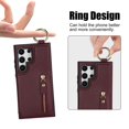 thumbnail image 2 of JTCASES for Samsung Galaxy S24 Ultra Case, PU Leather Lychee Pattern Zipper Purse Finger Ring Buckle Card Slots Stand Shell for S24 Ultra Wear-resistant Shockproof Wallet Cover, Jujubered, 2 of 8