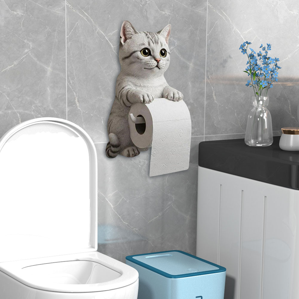 CARRFA Funny 3D Cat Toilet Roll Holder, Creative Cat Sculpture Paper Holder, Decorative Towel & Tissue Wall Mount for Bathroom Kitchen Decor Gifts for Cat Lovers
