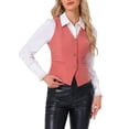 thumbnail image 1 of INSPIRE CHIC Chaleco de mujer Steampunk de terciopelo sin mangas con botones y cuello en V, chalecos de traje XL naranja rosa, 1 of 6