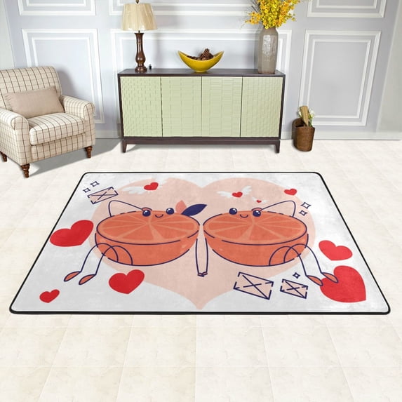 XMXY Area Rugs Doormat Outdoor Entrance, Orange Couple Date Facecloth Non-slip Floor Mat Rug for Living Room Kitchen Sink Area Indoor,36"x24"