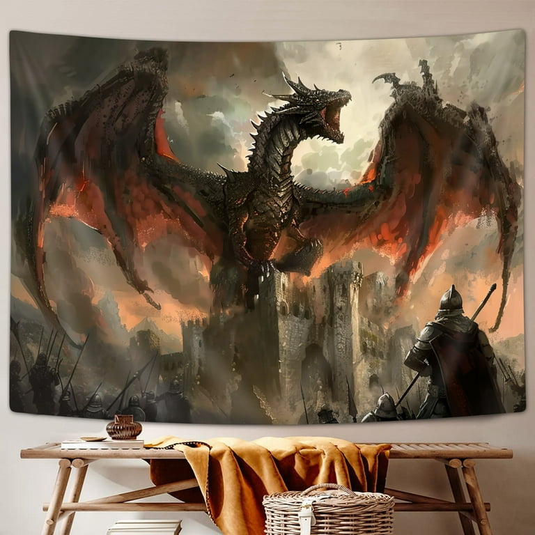 Cool Medieval Dragon Tapestry, Fantasy Animal Red Dragon Tapestry