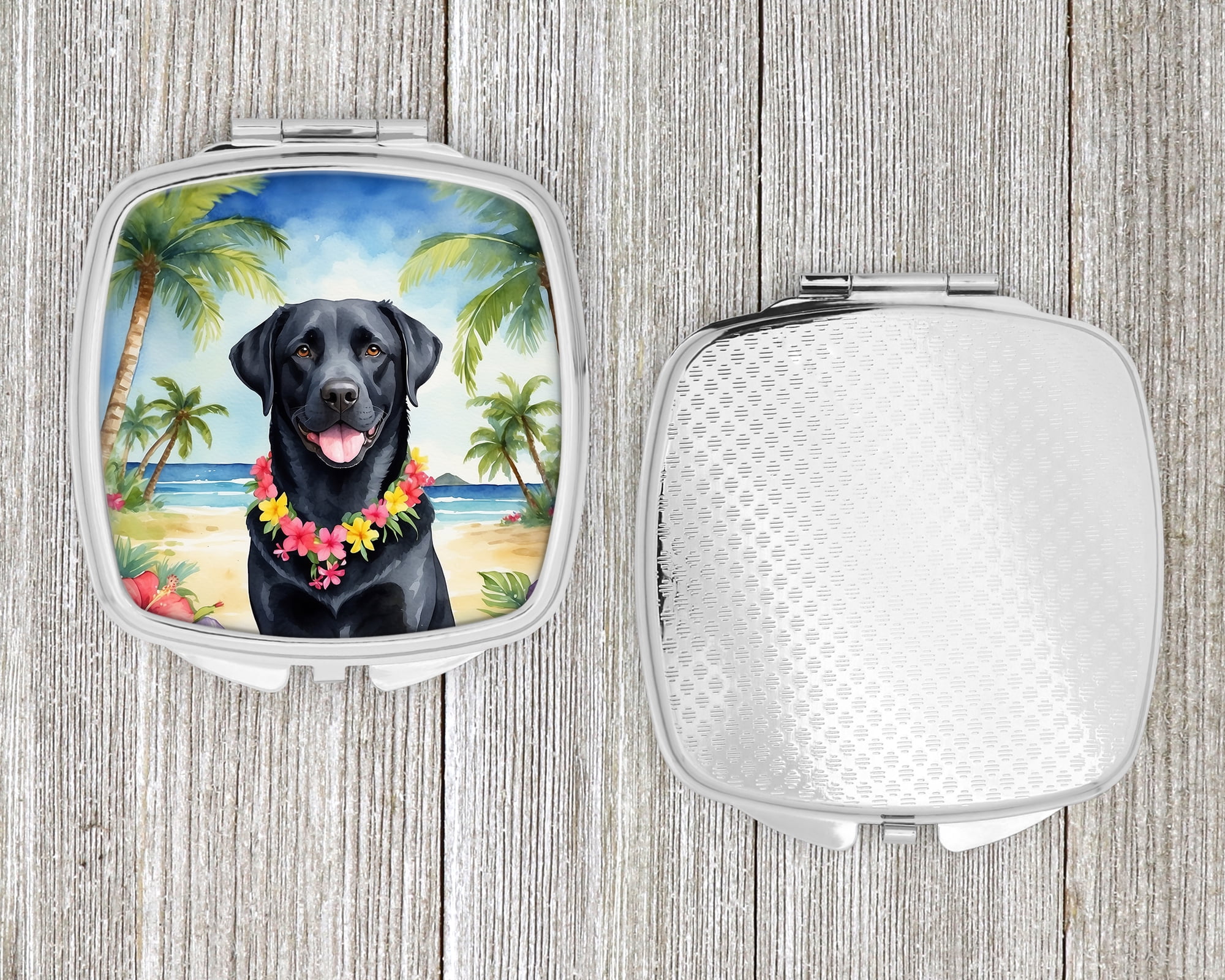 Black Labrador Retriever Luau Compact Mirror 2.75 in x 3 in