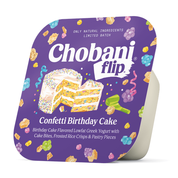 Chobani Flip SS Low-Fat Greek Yogurt, Limited Batch, Confetti Birthday Cake 4.5 oz Plastic