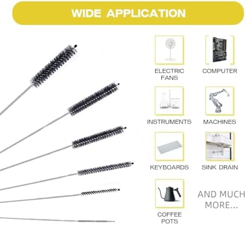 Straw Cleaner Brush Set,6 Piece Long Drinking Straws Cleaning Brush Pipe Tube Tiny Brushes 10-inch,Black
