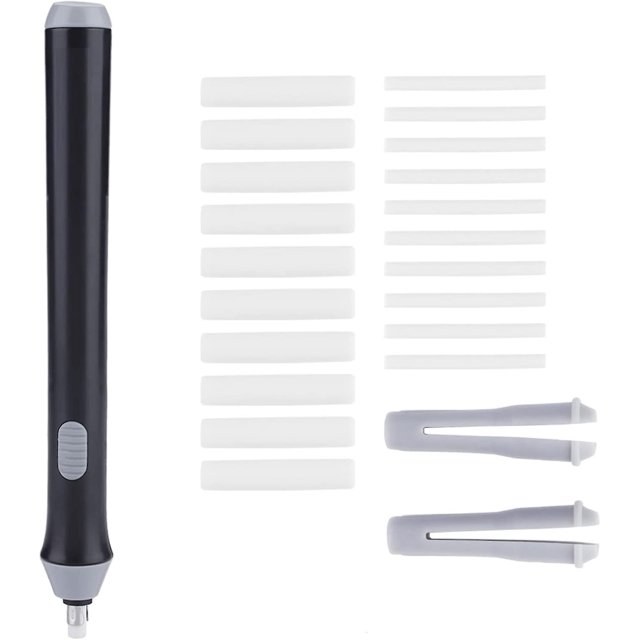 Borrador eléctrico, kit de borrador eléctrico con 22 recambios de borrador automático para dibujar, funciona con pilas (negro)