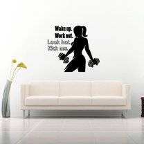 Wake Up Work Out Look Hot Fitness Workout Success Motivation Quotes Wall Decal Fitness Healthy Lifestyle for Girls / Boys Gym Home Sports Room Decor Vinyl Wall Art Sticker Decoration Size (30x27 inch)