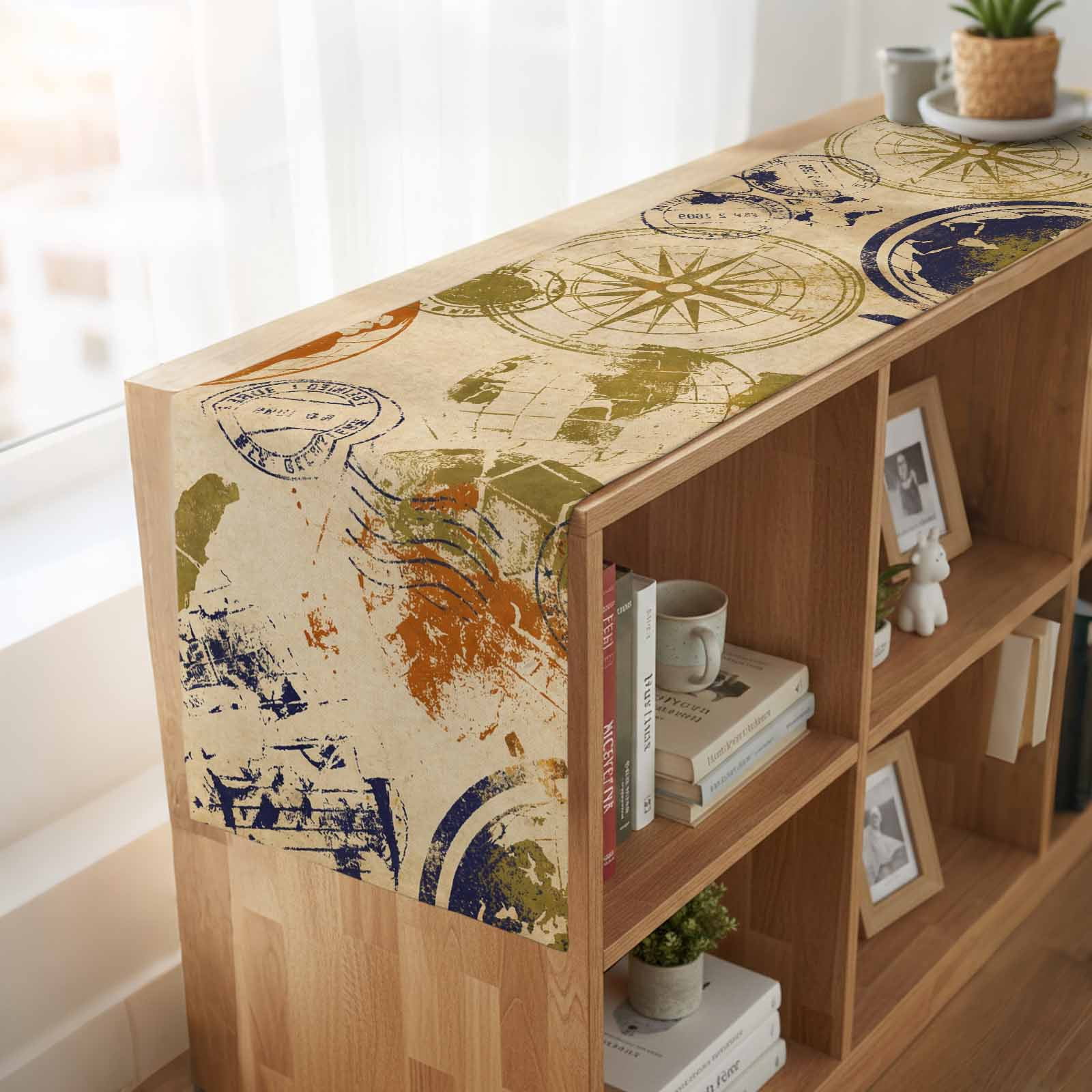 Vintage Globe Burlap Cotton Table Runner 13x90 Inches Long, Abstract Travel Adventure Compass Farmhouse Table Runners, Outdoor Dining Tablecloths Decor for Baby Shower/Party/Wedding