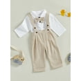 thumbnail image 2 of aturustex Toddler Baby Boy Gentleman Outfits 0-24M Infant Lapel Neck Bodysuits Long Sleeve Rompers Solid Shirt Jumpsuits Tops with Bowtie Elastic Waisal Spring Fall Clothes for Wedding Stage, 2 of 8