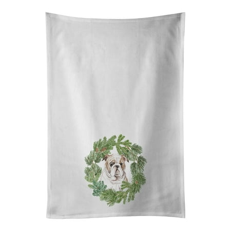 

Bulldog Puppy Fawn Christmas Wreath White Kitchen Towel Set of 2 19 in x 28 in