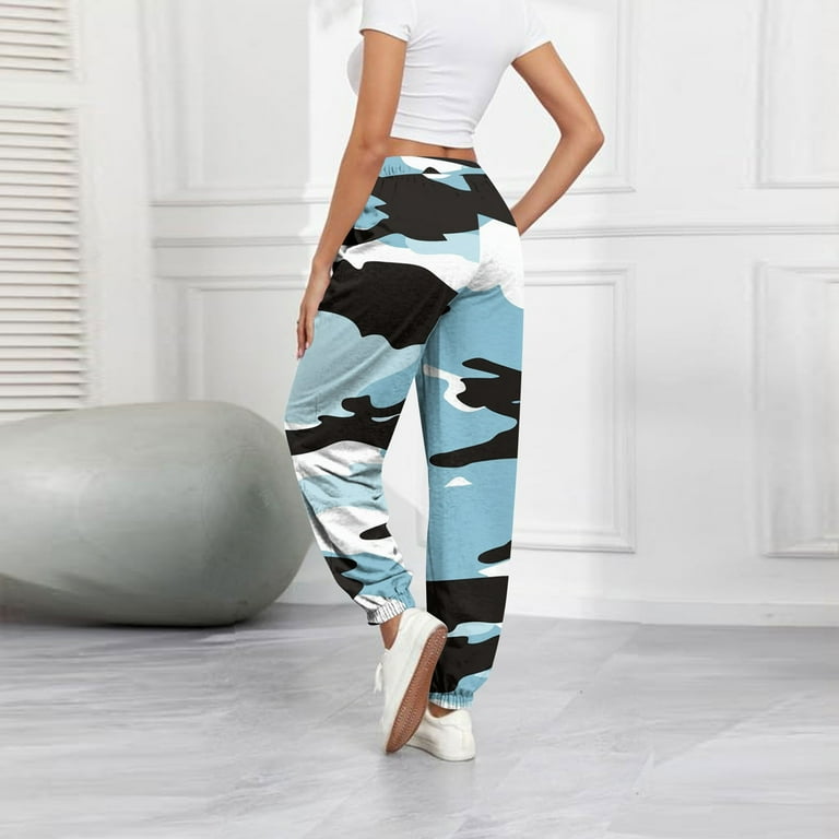 Women s Camo Sweatpants Drawstring High Waisted Lounge Pants Maple Leaf Print Active Joggers Pants Wide Leg Workout Trousers with Pockets blue Large Walmart