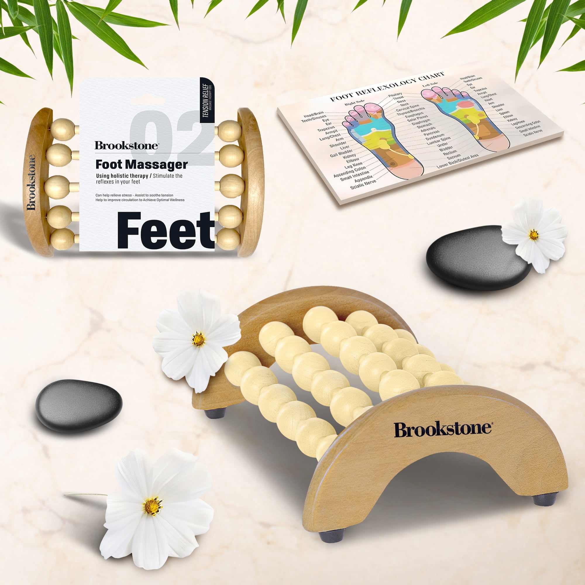 Brookstone Wood Foot Massager - Wooden Massage Roller to Stimulate Foot Reflexes, Relieve Stress, and Soothe Tension - Foot Roller (Oak)