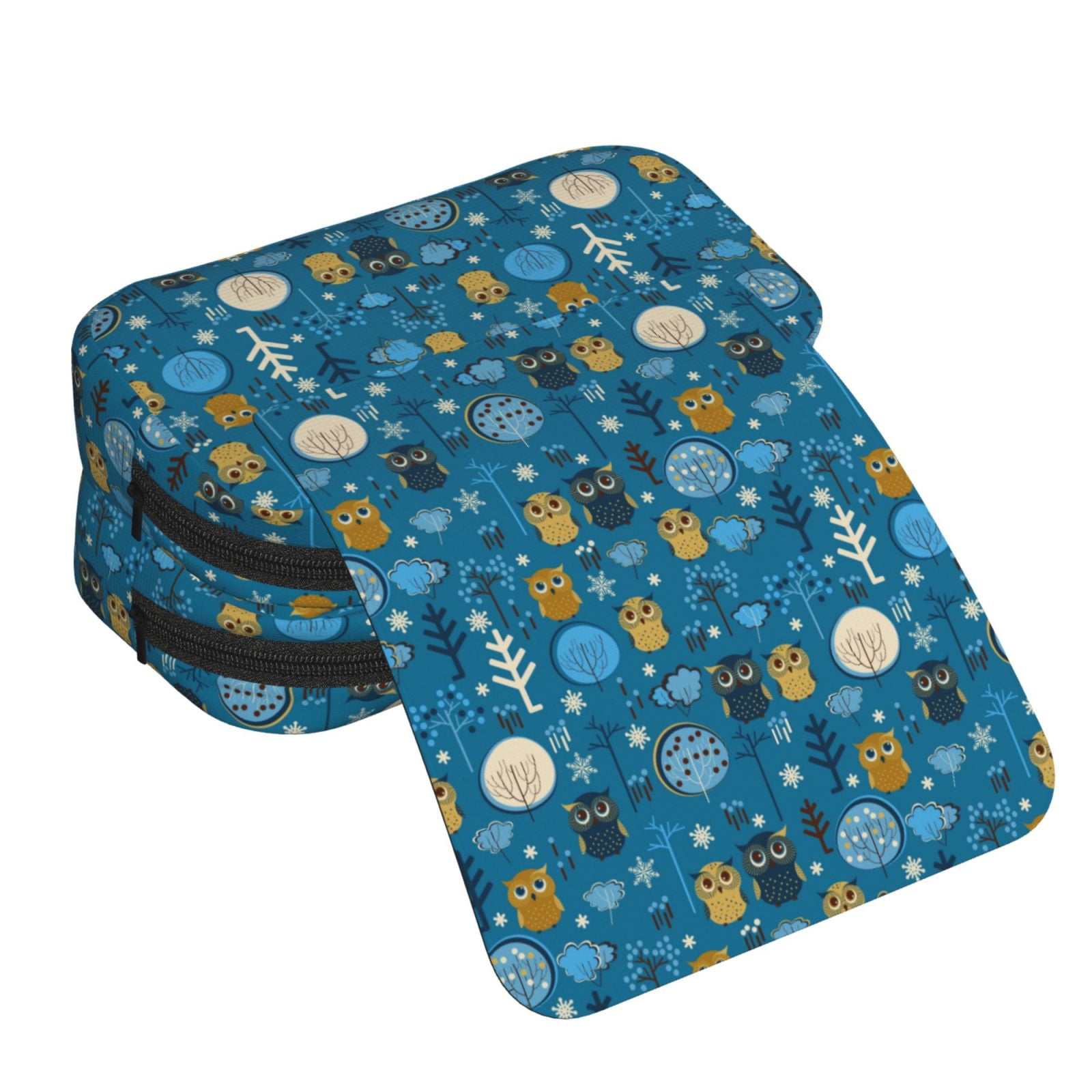Rateoe Owls And Trees Pattern Double Clamshell Pen Case, Storage Organizer with Two Zipper Compartments– Holds Up to 50 Pencils & Pens