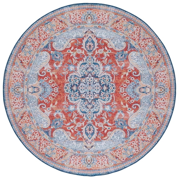 SAFAVIEH Tucson Alphonse Oriental Machine Washable Area Rug, Rust/Blue, 8' x 10'