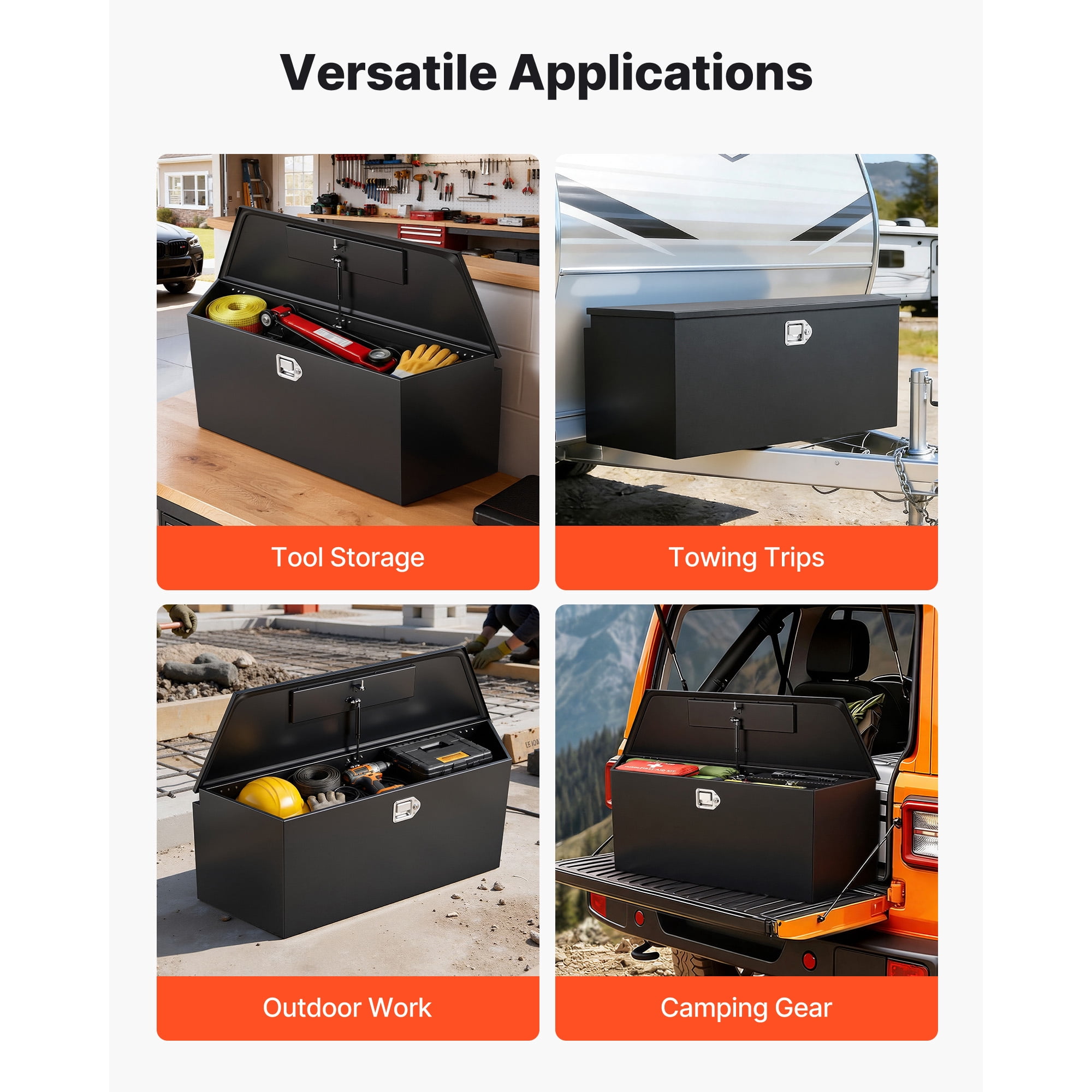 KFFKFF Steel Trailer Tongue Tool Box, 49" x 13.9" x 18.5" Storage Organizer with Lock and Keys, Durable Utility Chest for Truck Beds, RVs, SUVs, and Off-Road Vehicles, Black