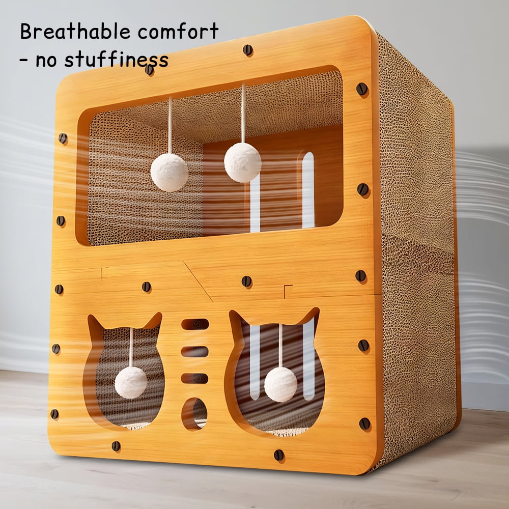 Cat Scratching Board Corrugated Large Space Cat Rest Villa Cat House Cat Bed With Scratch Pads Corrugated Pet Toys