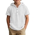 thumbnail image 2 of Mifsaly Boys Linen Cotton Henley Hoodie Shirts Toddler Kids Lightweight Short Sleeve Summer Casual Pullover Tops, 2 of 9