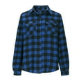 thumbnail image 3 of Plaid Flannel Shirts for Women Loose Fitting Cotton Button Shirt Long Sleeve Casual Flannel Blouse Tops Blue XL , Warm Winter Jackets for Lady, 3 of 5