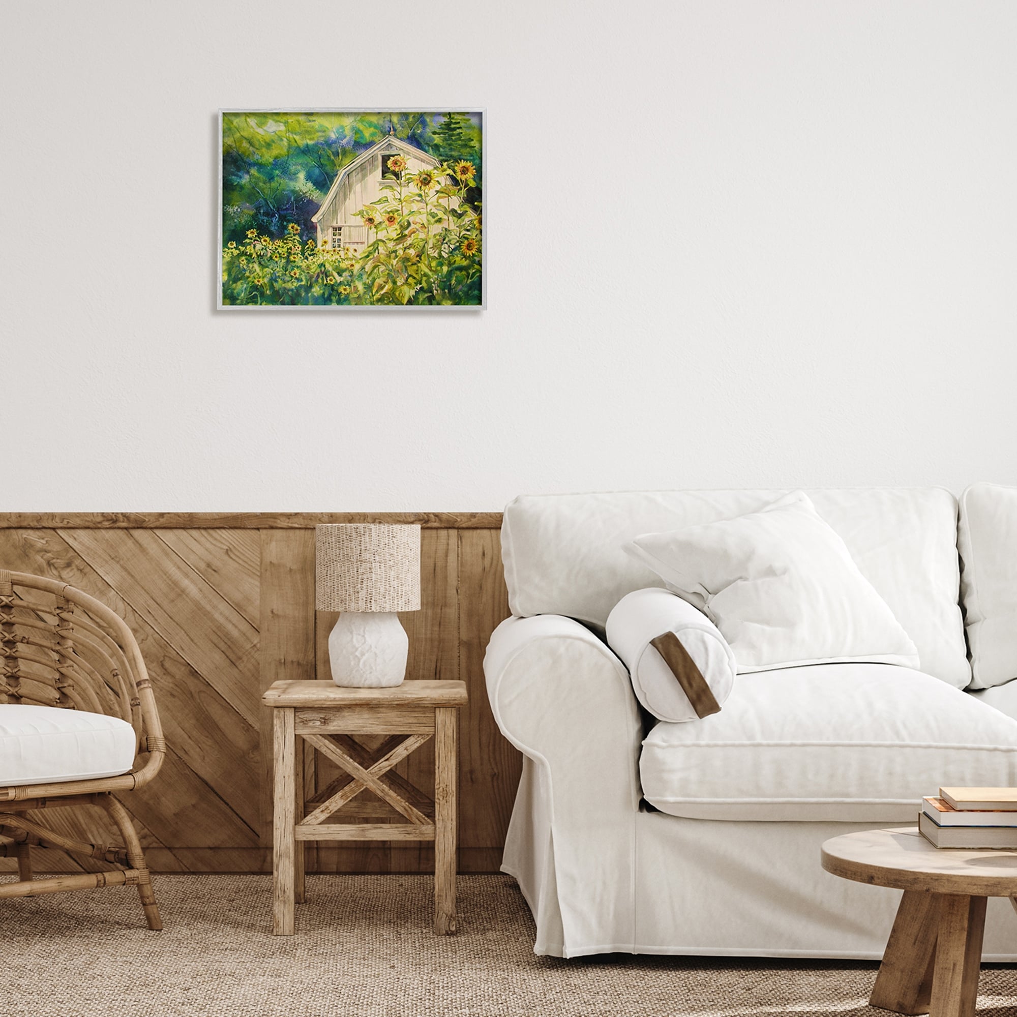 Stupell Industries Peaceful Sunflower Field Countryside Woodlands Barn , 20 x 16, Design by MB Cunningham