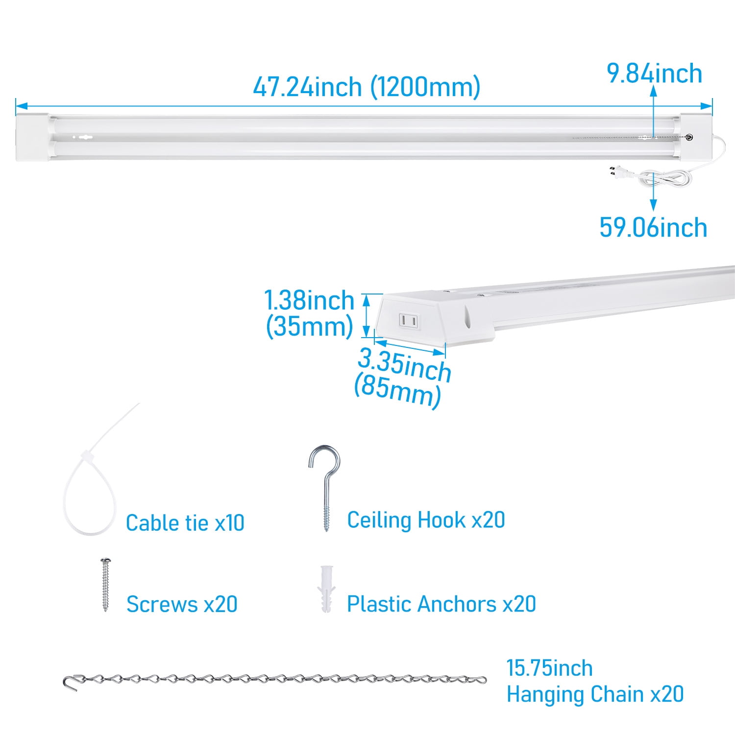 10 Pack LED Shop Light for Garage 4ft, Linkable, 5000K Daylight, 40W, Surface Mount & Suspended Mount