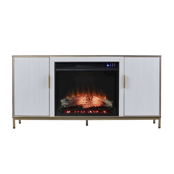 SEI Furniture Daltaire Wood and Metal Fireplace Media Console in White