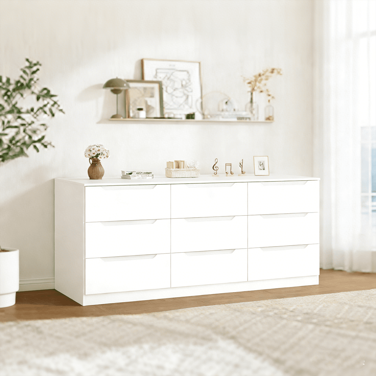 Meteorleg 9 Drawer Dresser,62” Wide Chest of 9 Drawer Dresser, Modern Storage Cabinets with Large Wood Drawers for Bedroom, Living Room, Entryway, Hallway,White