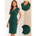 thumbnail image 2 of DARING DIVA V Neck Sheath Cap Sleeves Split Pencil Blouse XL Green, 2 of 6