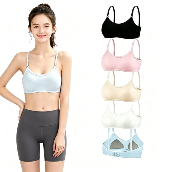 Girls Cotton Bras Wireless Light Padded Sports Bra 5 Pack Adjustable Straps Ages 10-16
