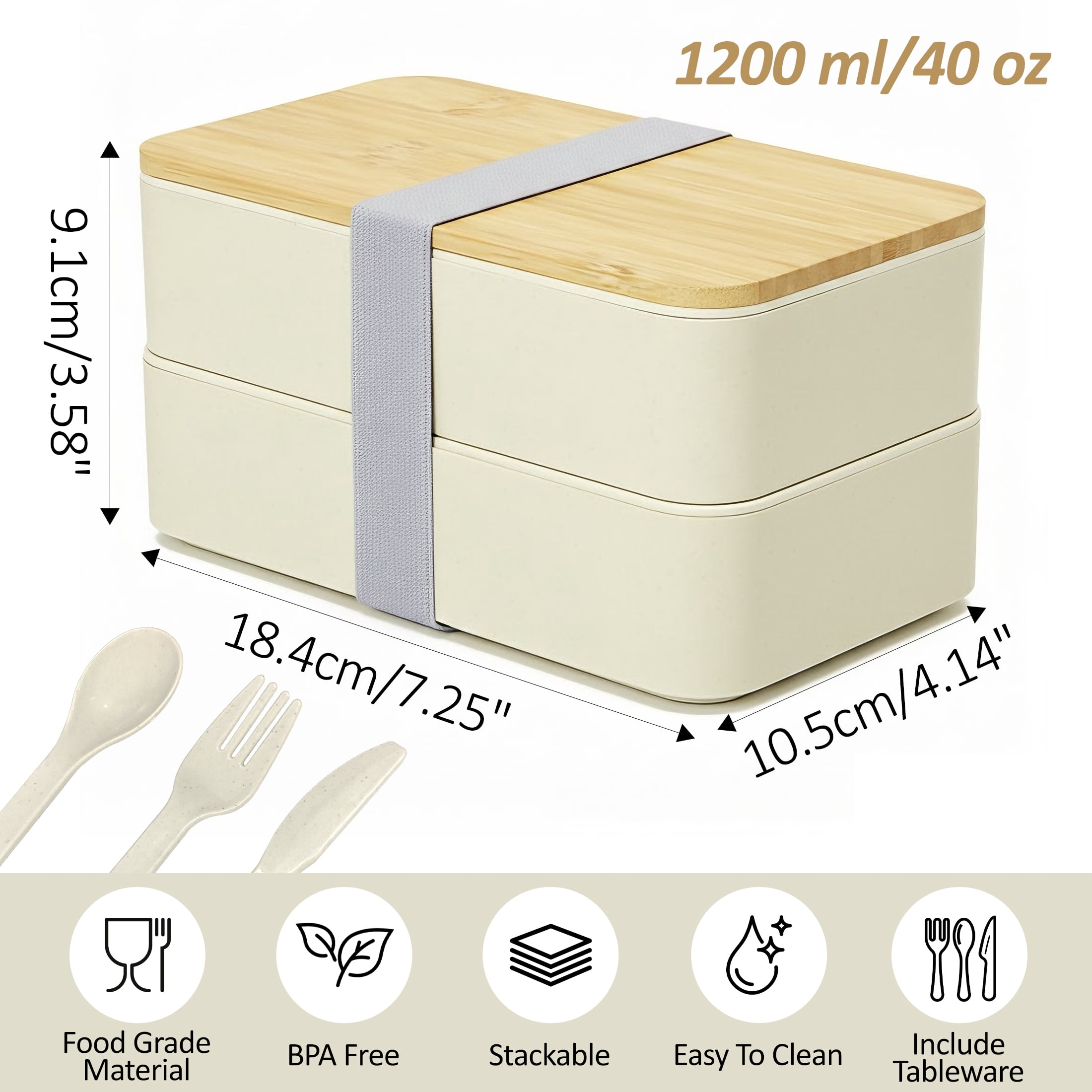 Adult Bento Box, Stackable Bento Lunch Boxes with Utensil, Portable Food Container, Leak-Proof Lunch Boxes for Adults & Teens, BPA-Free