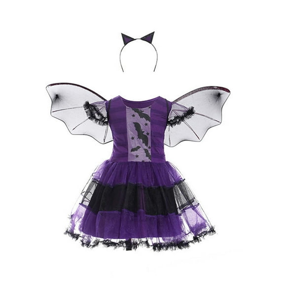 Favoffer Fall/Winter Girls Purple Mesh Princess Short-Sleeve Dress - Party,Performance,Holiday,Gathering 2-15Y