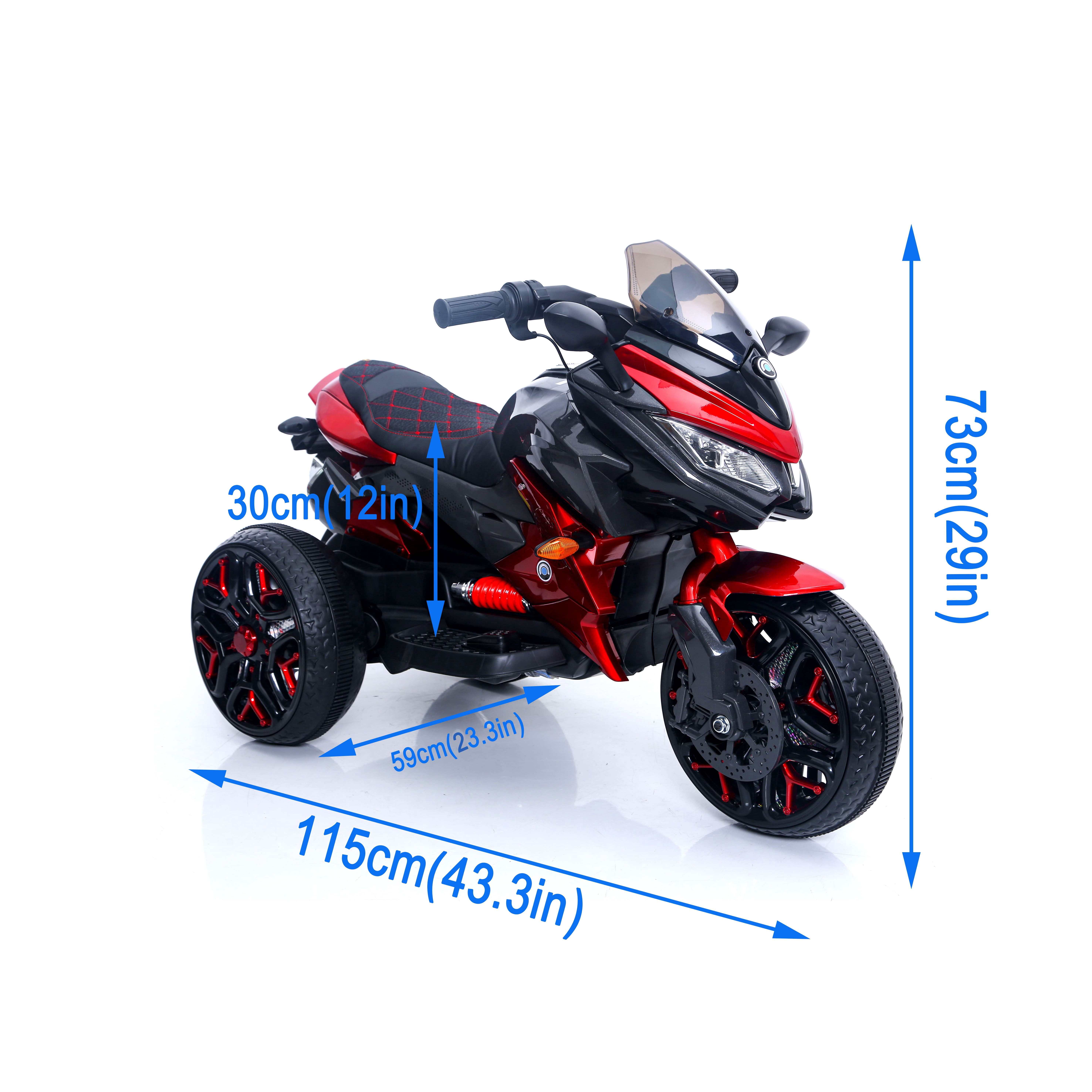 POVANLI 12V 3 Wheels Kids Ride on Motorcycle with Slow Start, Power Display, PU Seat, Training Wheels, Manual Throttle, Lighting Wheels, Bluetooth, USB, MP3 for Children Aged 3-5, Gift (Red)