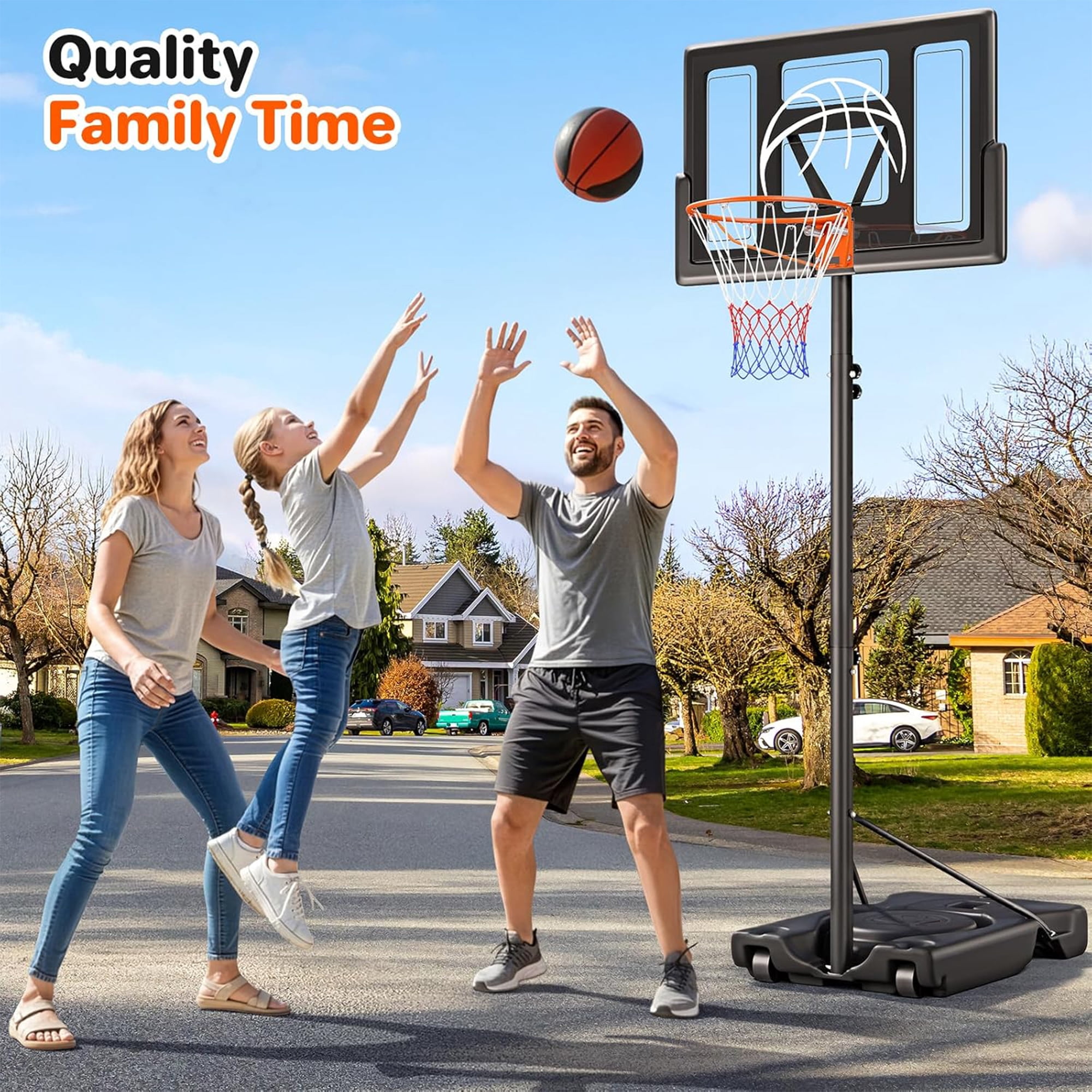 Tonbux Adjustable Basketball Hoop Outdoor 10FT, Basketball Portable Hoops & Goals, 44 Inch Backboard, for Kids, Youth, and Adults in The Backyard, Driveway