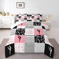 thumbnail image 2 of Erosebridal Gymnastics Dancing Bedding Sets King with Comforter, Patchwork Duvet Insert, Geometric Checkered Decor, 3pcs, 2 of 8
