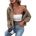 thumbnail image 2 of Chaqueta Ligera de para Mujer, de Larga, con Cremallera y Botones A Presión, para Otoño. Marrón S, 2 of 10
