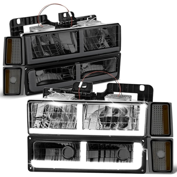 DNA Motoring for 88-93 Chevy C10 C/K 1500 LED DRL Strip Headlight Bumper Lamp Smoked
