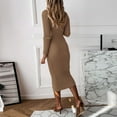 thumbnail image 4 of Womens Dresses Long Sleeve V Neck Knitted Pencil Jumper Long Party Casual Dress Brown M, 4 of 5
