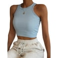 thumbnail image 4 of Aunavey Women's Round Neck Basic Racerback Camisole Rib-Knit Solid Sleeveless Crop Tank Tops, 4 of 8