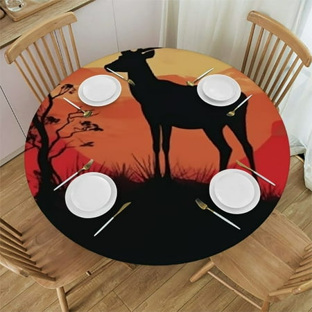

Autua Deer Sunset Silhouette Round Tablecloth Stain-Resistant Washable for Indoor Outdoor Restaurants Weddings Parties 100% Polyester Outdoor Fitted Tablecloths 46 -50
