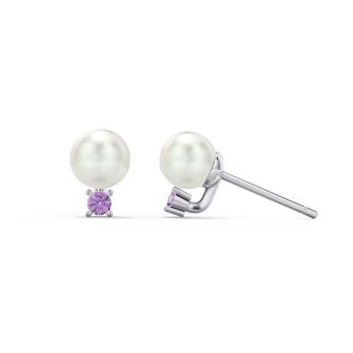 Boucles d'Oreilles Clous en Perles d'Eau Douce avec Pierre de Naissance