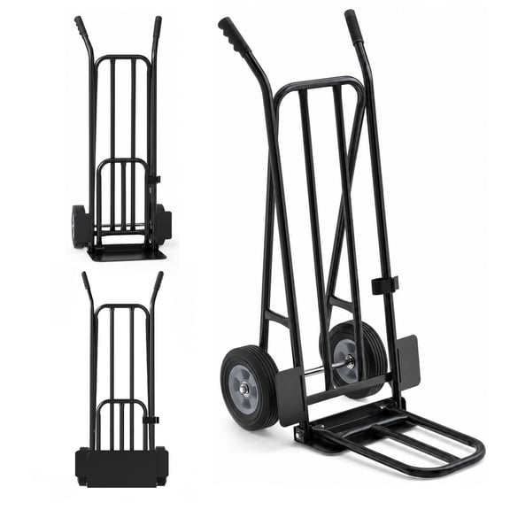 Costway Folding Hand Truck Dolly 660 lbs Metal Moving Cart with Dual Nose Plates 8 Wheels Black