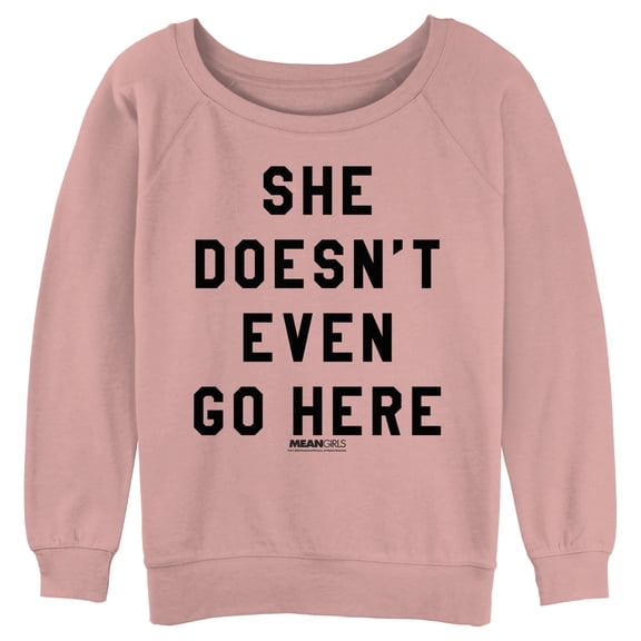 Junior's Mean Girls She Doesn't Even Go Here Black Bold Sweatshirt Desert Pink X Large