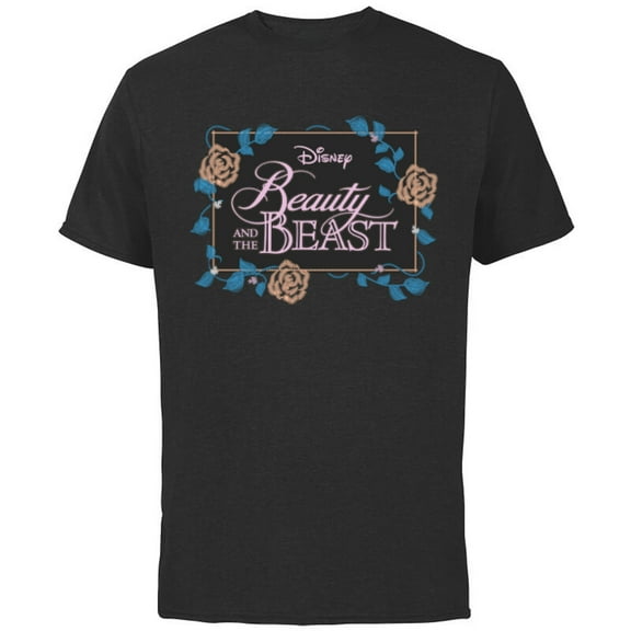 Disney Beauty and the Beast Modern Florals - Short Sleeve Cotton T-Shirt for Adults - Customized-Navy