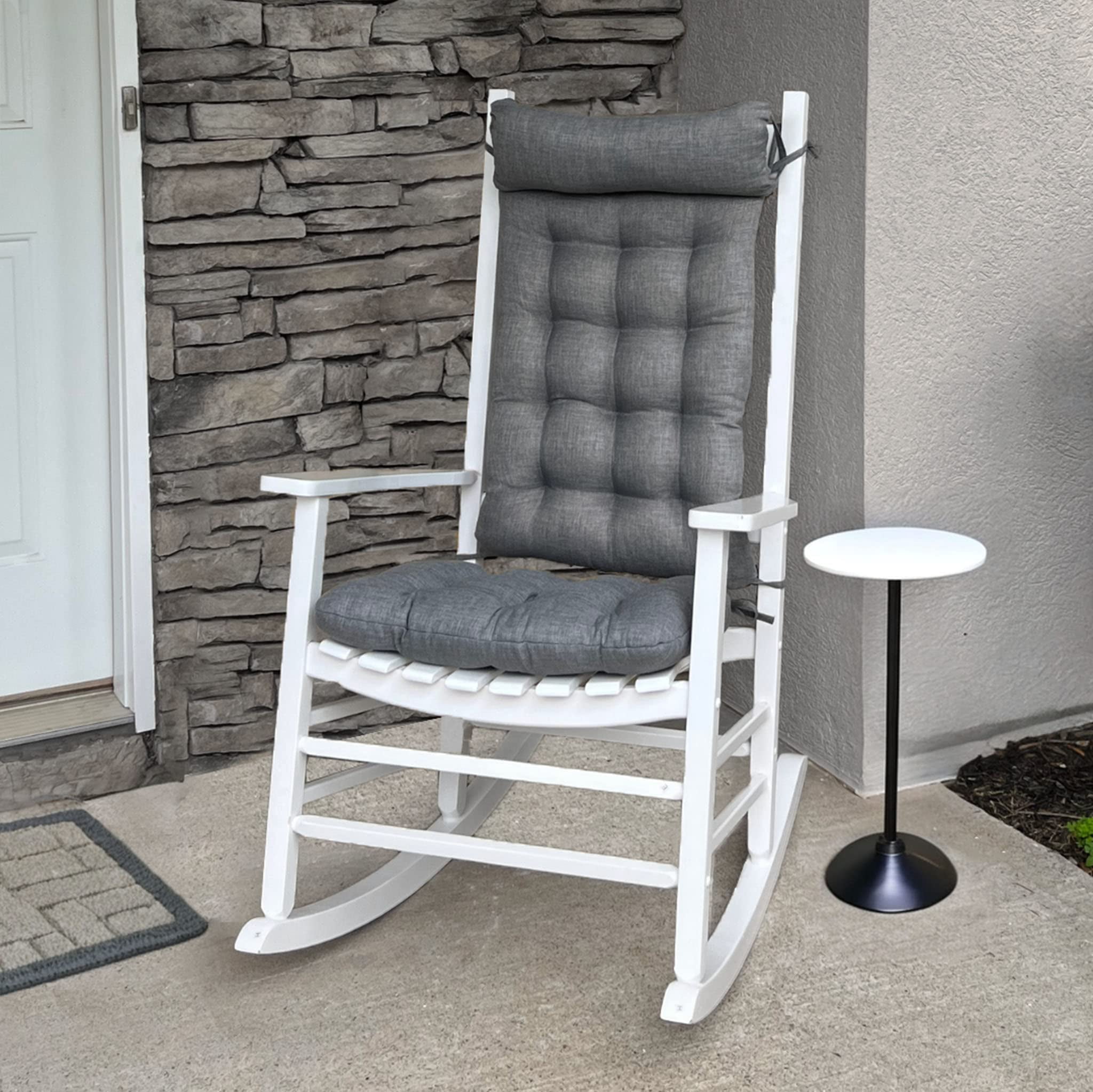 Barnett Home Decor Outdoor Rocking Chair Cushions – Rave Graphite Grey Solid, Extra-Large Set Seat 19x19 & Back 18x23, Fade & Weather Resistant Porch Rocker Cushions