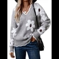 thumbnail image 1 of Suéteres para Mujer, Otoño, Bloque de Color, Acanalado, Volantes, Cuello en V, Corte Holgado, Suéter de Punto Y2k, Lindos Suéteres, Tops. Gris L, 1 of 8