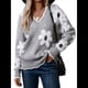 thumbnail image 1 of Suéteres para Mujer, Otoño, Bloque de Color, Acanalado, Volantes, Cuello en V, Corte Holgado, Suéter de Punto Y2k, Lindos Suéteres, Tops. Gris M, 1 of 8