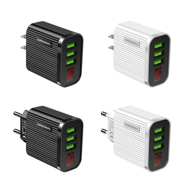 Chargeur USB à Affichage Numérique 3A pour Téléphone Tablette Adaptateur de Charge Mural 3 USB