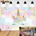 thumbnail image 3 of Fondo de fotografía de unicornio para niña, decoración de fiesta de cumpleaños, arcoíris, Floral, Princesa, foto de fondo, pancarta de cumpleaños para Baby Shower, 3 of 4