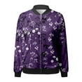 thumbnail image 4 of Women's Bomber Jacket Causal Floral Zip Up Long Sleeve Coat with Pockets 2025 Lightweight Loose Fall Fashion Outerwear Cardigan, 4 of 5