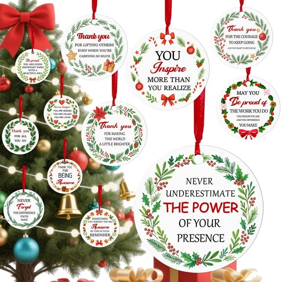 Appreciation Gifts 12pcs Ceramic Christmas Ornaments 2025 for Tree Decorations Inspirational Gifts for Coworkers Boss Employee Friend Gift for Christmas Decorations