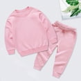 thumbnail image 2 of Ulanda Kids Sweatsuits Basic Cotton Crewneck Sweatshirt and Jogger Sweatpants Toddler Girls Boys 2 Piece Tracksuit for 0-13 Years (Pink, 18-24 Months), 2 of 4